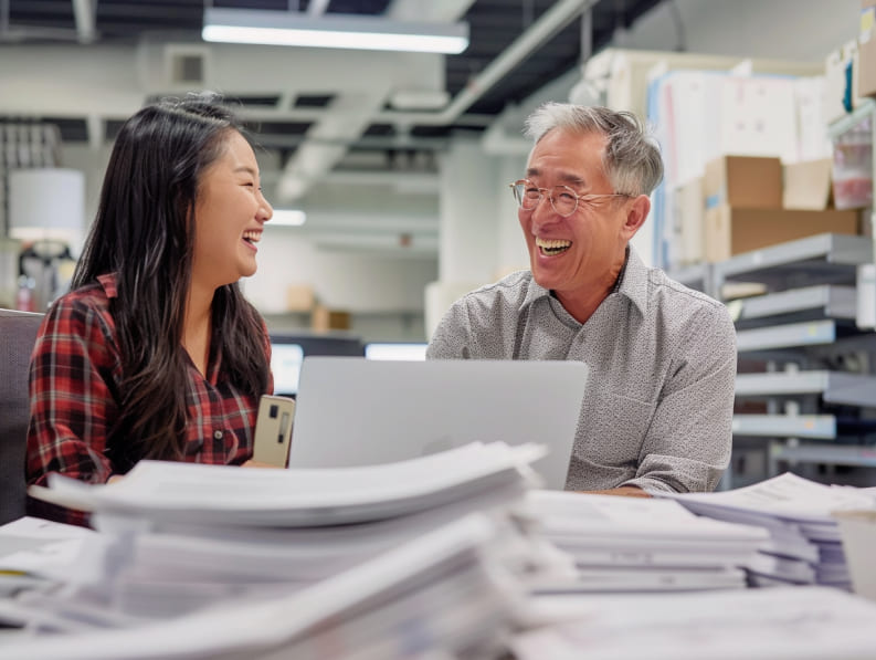 customer talking happily